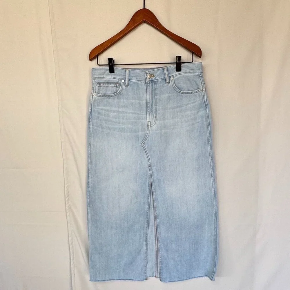 Madewell The Rilee Denim Fitzgerald Ultra Light Wash Midi Skirt Size 30